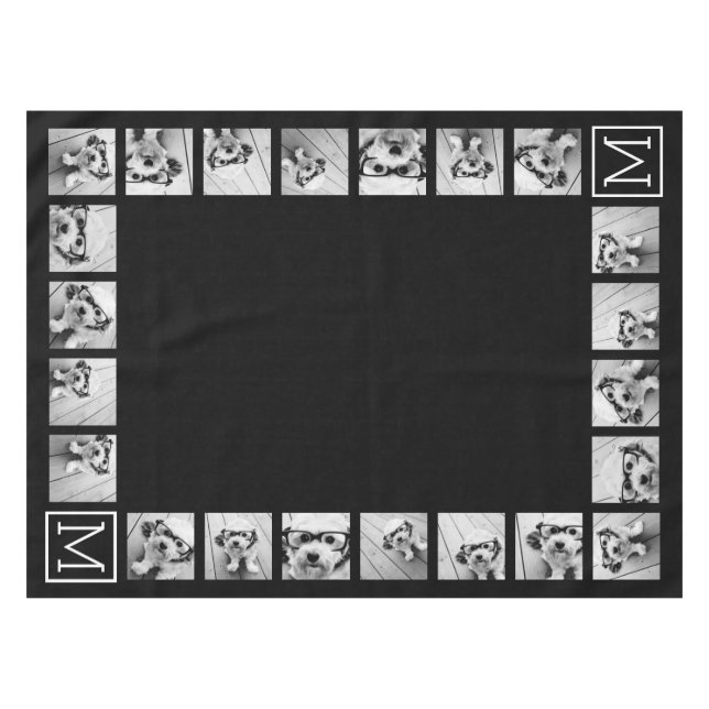 11 Foto Instagram Collage Custom Black Monogram Tischdecke (Vorderseite (Horizontal))
