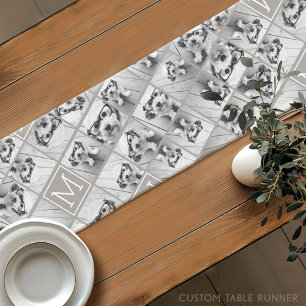 11 Foto Instagram Collage Custom Taupe Monogramm Kurzer Tischläufer