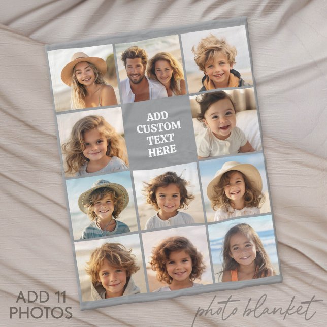 11 Foto Instagram Collage mit Text Fleecedecke (Photo Blanket - Fleece)