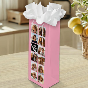 11 Foto Instagram Collage Pink Black Monogram Geschenktüte Für Weinflaschen
