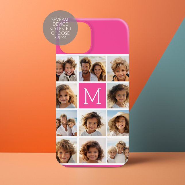 11 Foto Instagram Collage Pink Monogramm Case-Mate iPhone Hülle (Personalize a Phone Case with your photos and monogram)