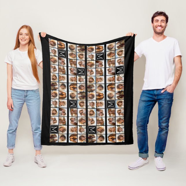 11 Foto-Raster-Collage mit Monogramm Fleecedecke (Beispiel)