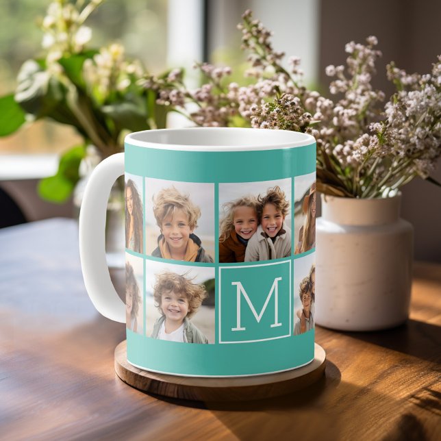 11-Foto-Raster-Collage mit Monogramm Kaffeetasse (Personalized mug with photos)