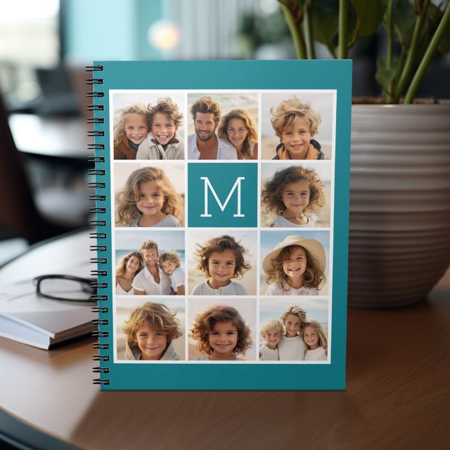 11 Foto-Raster-Collage mit Monogramm Notizblock (Personalized notebook - add photos and custom text)