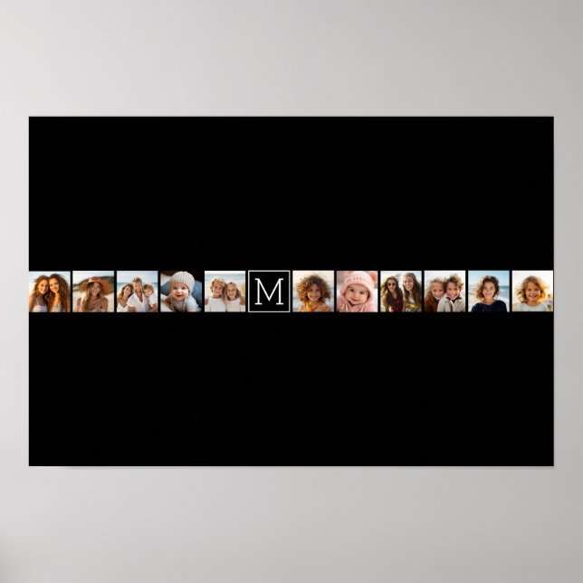 11 Foto-Raster-Collage mit Monogramm Poster (Vorne)