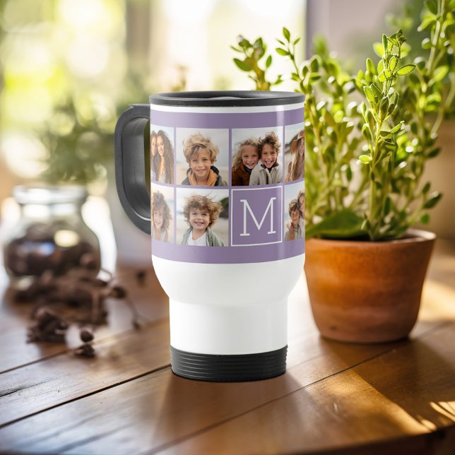 11-Foto-Raster-Collage mit Monogramm Reisebecher (Personalized travel mug - add photos and text or customize completely)
