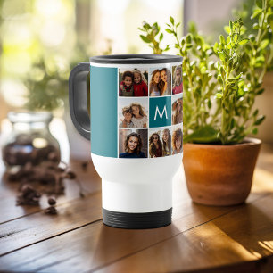 11-Foto-Raster-Collage mit Monogramm Reisebecher