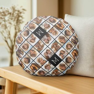11 Foto-Raster-Collage mit Monogramm Rundes Kissen