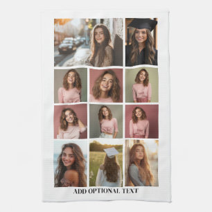 11 FotoCollage - Benutzerdefinierter Text - Schwar Geschirrtuch