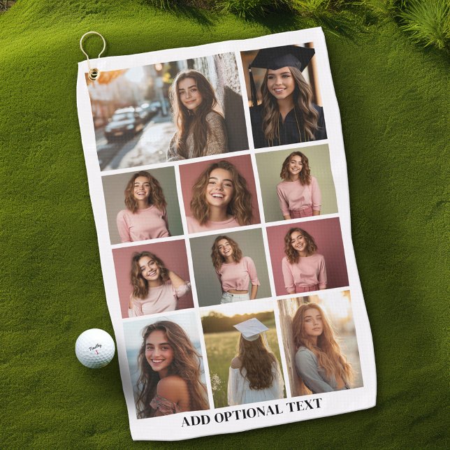 11 FotoCollage - Benutzerdefinierter Text - Schwar Golfhandtuch (Custom Golf Towel with Photo Collage)