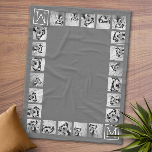 11 FotoCollage Custom Monogram Charcoal Fleecedecke