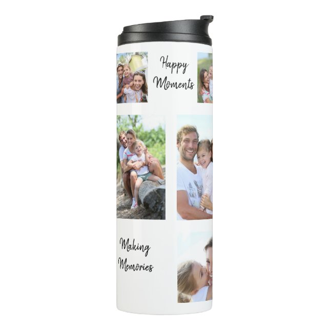 11 Fotocollage Family Happy Memory Quotes weiß Thermosbecher (Nach links gedreht)