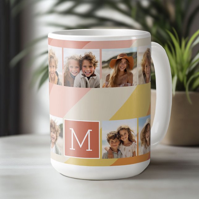 11 FotoCollage - Retro Streifen Korallenpfirsichgo Kaffeetasse (Custom Photo Mug)