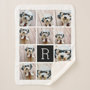 11 FotoCollage und Big Monogram Schwarz-weiß Sherpadecke