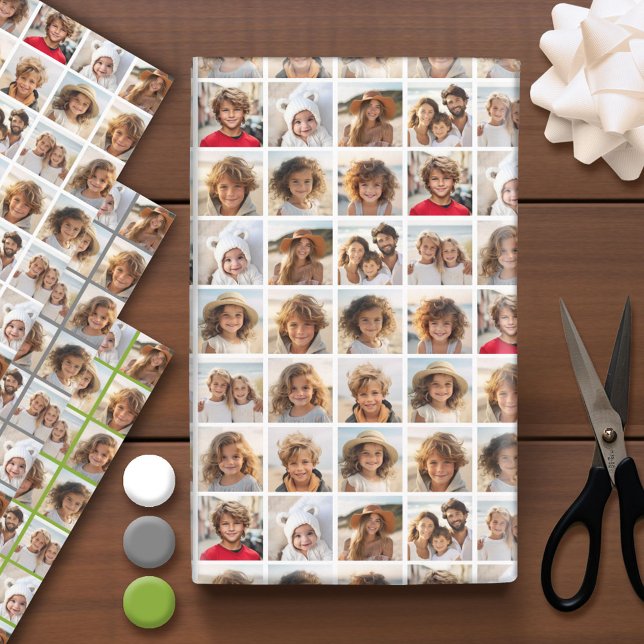 11 FotoCollage - Weiß graue grüne Farben Geschenkpapier Set (Custom Photo Wrapping Paper)