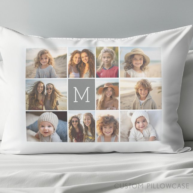 11 Fotomaterial mit grauer Monografie Kissenbezug (Create Your Own Photo Collage Pillowcase)