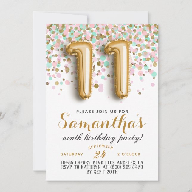 11. Geburtstag Confetti Einladung (Vorderseite)