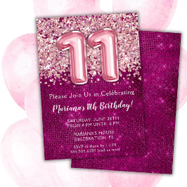 11. Geburtstag Einladung Girl Magenta Pink Glitzer