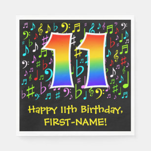 11. Geburtstag - Farbige Musiksymbole, Regenbogen Serviette