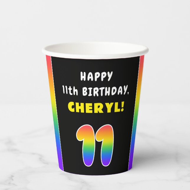 11. Geburtstag: Farbiger Regenbogen # 11, Individu Pappbecher (Rückseite)