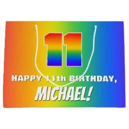 11. Geburtstag: Farbiges, lustiges Regenbogenmuste Große Geschenktüte
