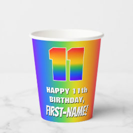 11. Geburtstag: Farbiges, lustiges Regenbogenmuste Pappbecher