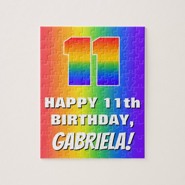 11. Geburtstag: Farbiges, lustiges Regenbogenmuste Puzzle (Vertikal)