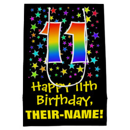 11. Geburtstag: Farbiges Sternenmuster & Regenboge Mittlere Geschenktüte