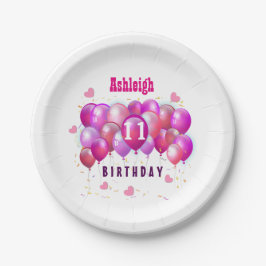 11. Geburtstag Feierliche Bunte Ballons B01 Rosa Pappteller