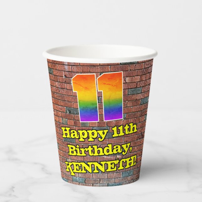 11. Geburtstag: Fun Graffiti-Inspiriert Regenbogen Pappbecher (Vorderseite)