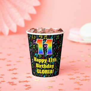 11. Geburtstag: Fun Musiknotens Pattern, Regenboge Pappbecher