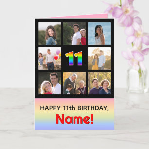 11. Geburtstag: Fun Rainbow #, Custom Fotos + Name Karte
