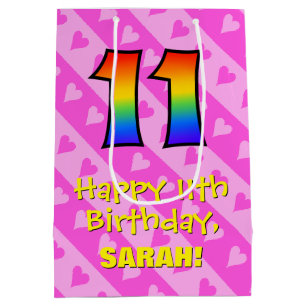11. Geburtstag: Fun-Rosa-Hörstreifen; Regenbogen  Mittlere Geschenktüte