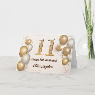 11. Geburtstag Gold Ballons und Confetti Geburtsta Karte