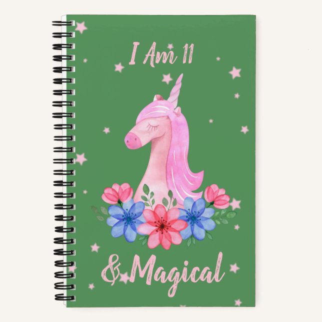 11. Geburtstag Ich bin 11 & Magical Unicorn Notebo Notizbuch (Vorderseite)