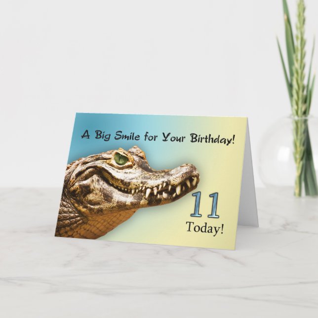 11. Geburtstag Lächeln Alligatorkarte Karte (Vorderseite)