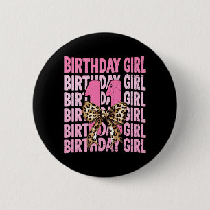 11. Geburtstag Mädchen Rosa Coquette Leopard Bogen Button