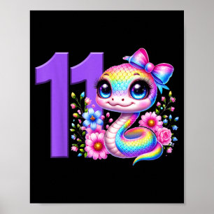 11. Geburtstag Mädchen Schlange Party Regenbogen C Poster