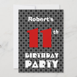 11. Geburtstag Modernes Teen Schwarz-Weiß Muster Einladung