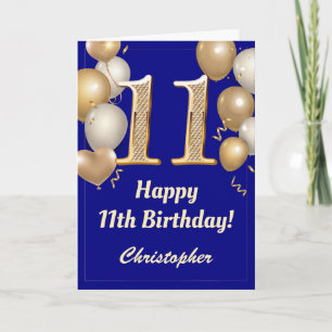11. Geburtstag Navy Blue und Gold Balloons Confett Karte