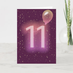 11. Geburtstag Neon-Schild und Ballon Karte