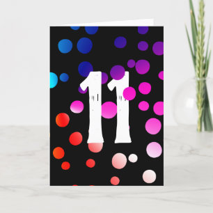 11. Geburtstag Rainbow Dots auf Black Karte