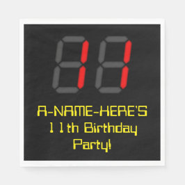 11. Geburtstag: Red Digital Clock Style "11" + Nam Serviette