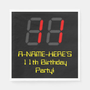 11. Geburtstag: Red Digital Clock Style "11" + Nam Serviette