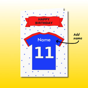 11. Geburtstag rot blauer T - Shirt einen Namen hi Karte