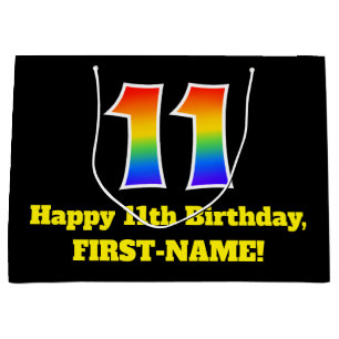 11. Geburtstag ~ Spaß, farbenfroh, lebhaft, Regenb Große Geschenktüte