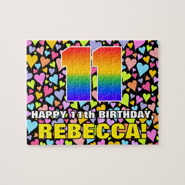 11. Geburtstag — Spaß, Liebende Herzformen + "11" Puzzle (Horizontal)