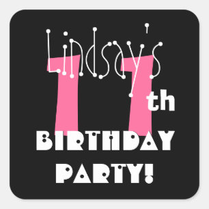 11. Geburtstags-Name-Rosa und Schwarzes Quadratischer Aufkleber