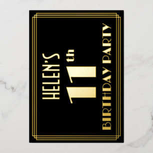 11. Geburtstagsfeier: Art Deco-Look „11“, mit Name Folieneinladung