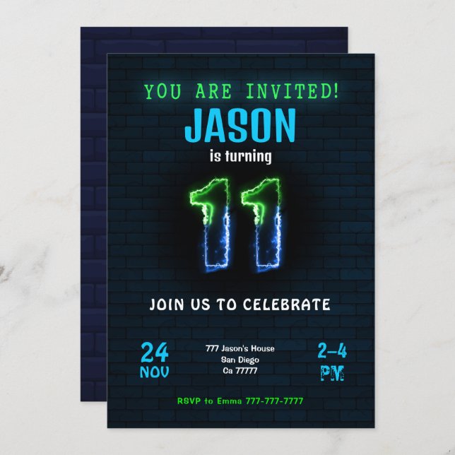 11. Geburtstagsfeier Einladung (Vorne/Hinten)
